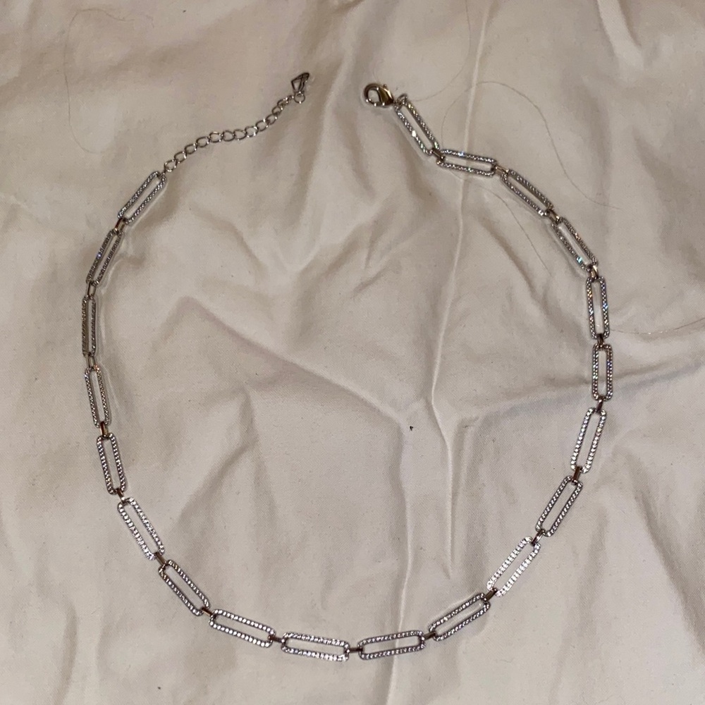 Paperclip pace sparkle Silver Chain Necklace